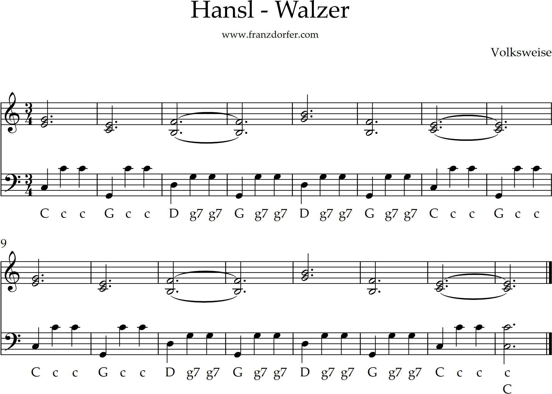 akkordeonnoten, hansl-Walzer